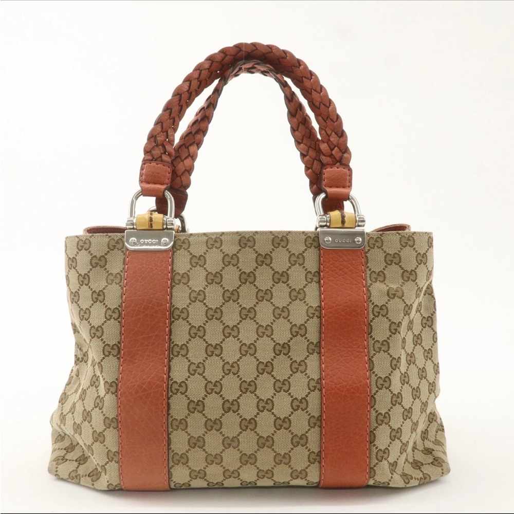 Gucci bamboo Beige and Tan Tote Bag 11”x15”x5” drop 9 1/2” - Picture 2 of 15